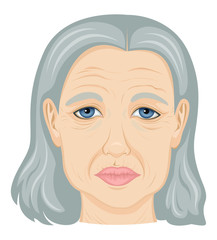 Illustration face of an elderly lady with sad eyes