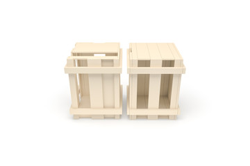 3D Rendering of Wooden Crate on White