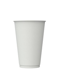 Empty White Paper Fast Food Cup Isolated on White. 3D Render.