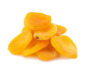 Dried apricots isolated on white background with shadow.  A bunche of dehydrate fruits.