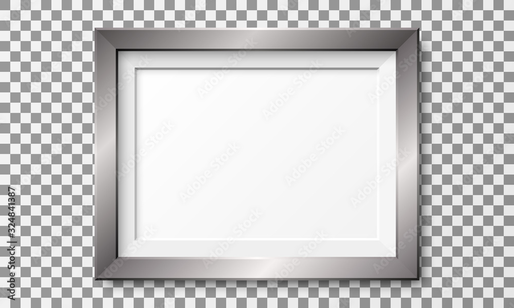 Wall mural Realistic horizontal metal picture frame isolated on transparent background.