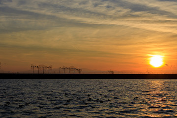 winter sunset at sea in Thessaloniki