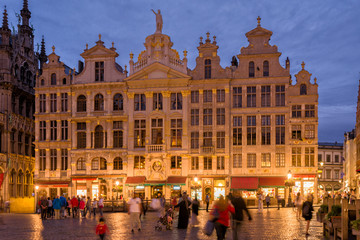 Grand Place panorama at night in Brussels Belgium.