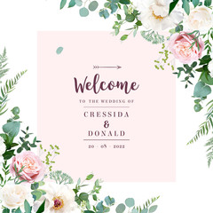 Silver sage green and blush pink flowers vector design frame