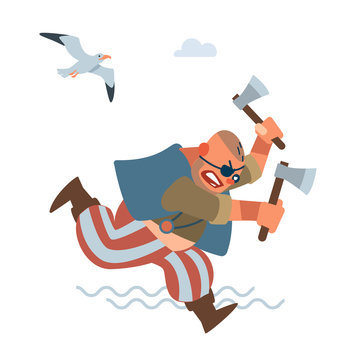 Pirate rogue with a patch over one eye attacks the victim. vector illustration of flat cartoon on white background.