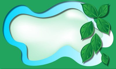 Ecology background, green foliage and frame in paper cut style, space for text or design.