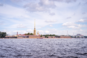 Fototapeta premium Famous landmark. Paul's and Peter's Cathedral near Neva river in Saint-Petersburg, Russia.