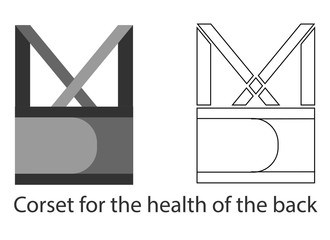 Lumbar corset belt for healthy back. Line and fill illustration.