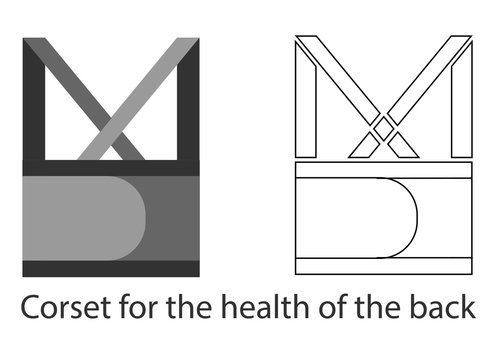 Lumbar Corset Belt For Healthy Back. Line And Fill Illustration.