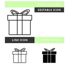 Gift icons set vector design, modern editable line and  glyph icon, black color and isolated for icon presentation, website and banner