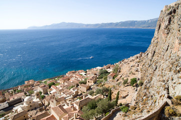 Obraz premium Top view of the ancient greek town Monemvasia in Greece