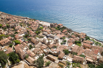 Top view of the ancient greek town Monemvasia in Greece