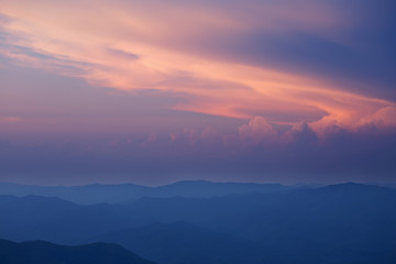 Fototapeta na wymiar Landscape at twilight with beautiful clouds of the Great Smoky Mountains from Clingman's Dome, Great Smoky Mountains National Park, Tennessee, USA
