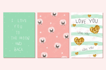 Cute set of cards or posters with quotes. Vector hand drawn illustration.