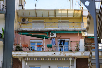 Thessaloniki, Greece - February 13 2020: city architecture, streets, houses, balconies