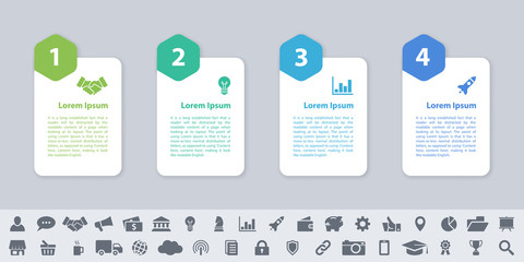 Infographic design business concept vector illustration with 4 steps or options or processes represent work flow or diagram or web button banner