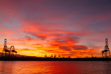 Fototapeta na wymiar Wonderful sunset in Las Palmas port