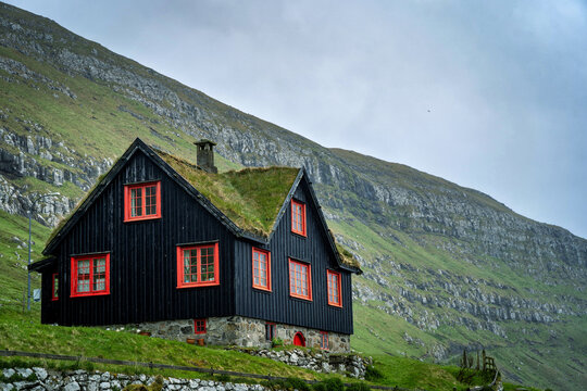 Scenic view of small village in Faroe Islands - Kirkjuboargardur.