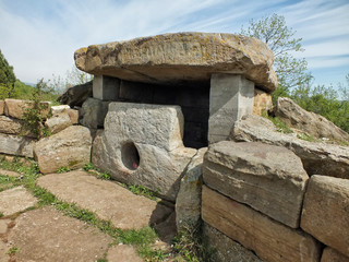 Dolmen on the Next mountain. Ruins of an ancient Greek temple
