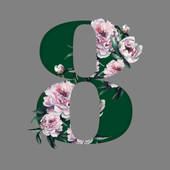 8 March International Women's Day greeting card template with peony  flowers