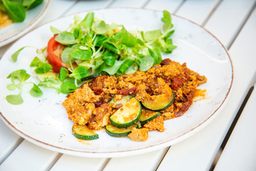 Healthy vegan cold soup prepared with beetroots and vegetables perfect as dietetic summer dish