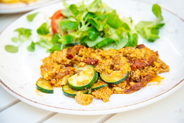 Healthy vegan cold soup prepared with beetroots and vegetables perfect as dietetic summer dish