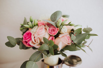 Wedding bouquet of roses on white background