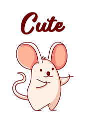Cute cartoon mouse kawaii flat print hand drawn isolated on white background