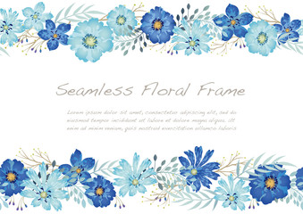 Fototapeta na wymiar 水彩風シームレスな青い花のフレーム
