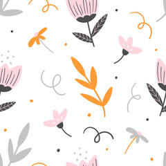 Decorative spring summer floral seamless pattern for print, textile, wallpaper. Hand drawn botanical background.