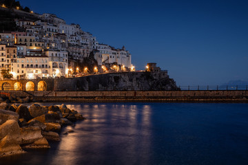 Naklejka premium View of a Amalfi town at sunset, Italy