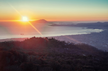VIew from Mount Vesuvius of Naples city during the sunset