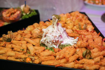 Close up of delicious seafood platter