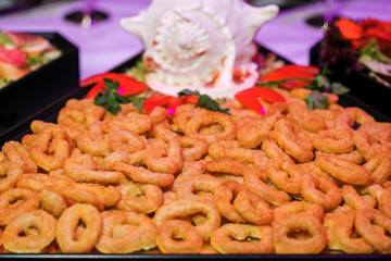 Deep batter fried squid rings calamari in plate
