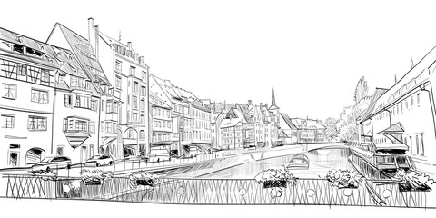 Strasbourg. France. Hand drawn sketch. Vector illustration. - obrazy, fototapety, plakaty