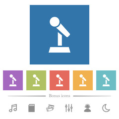 Microphone with stand flat white icons in square backgrounds