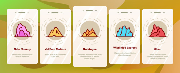 Ridge Onboarding Icons Set Vector. Ridge Peak Climbs For Extreme Sport, Adventure And Expedition Illustrations