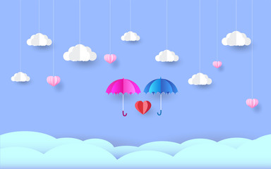 umbrella in the sky, paper art style,love day