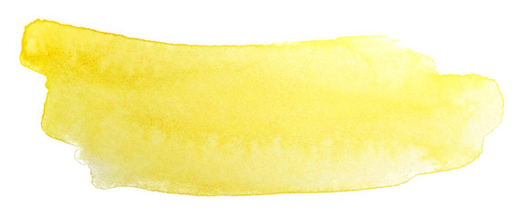 Watercolor yellow stain. Watercolor texture on paper on a white background isolated