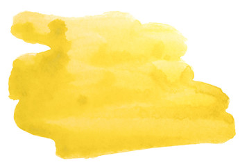 Watercolor stain yellow element. Watercolor texture on paper photo on a white background isolated