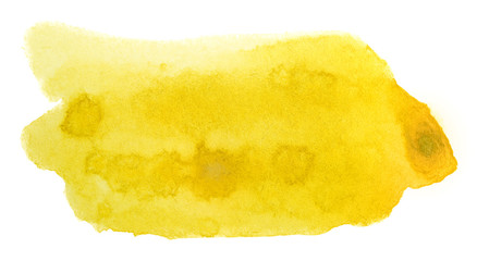 Watercolor yellow stain element. Watercolor texture on paper photo on a white background isolated