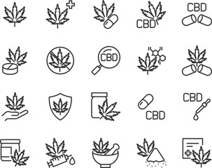 set of cannabis icons, CBD, medicine, natural therapy