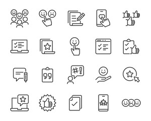 set of feedback icons, customer opinion, marketing research, review product