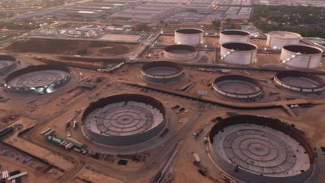 Aerial view. oil refinery factory and Oil industry. Petrochemical Industrial. 4k resolution