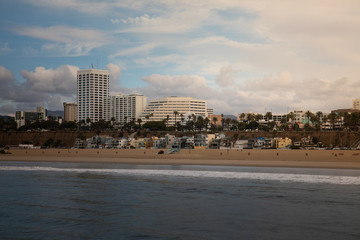 View from Santa Monica beach in Los Angeles, California, United States.