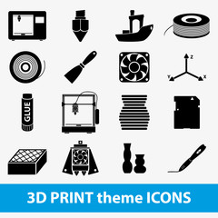 3D print theme simple icons set vector illustration