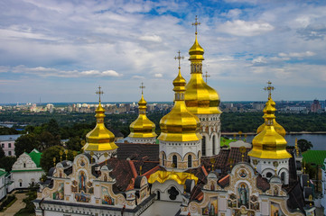 Fototapeta na wymiar Golden cupolas of Dormition Cathedral in Kyiv Pechersk Lavra monastery, Kyiv, Ukraine. UNESCO World Heritage Site