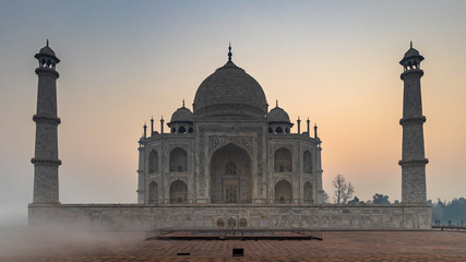 Taj Mahal is an ivory white marble mausoleum on Yamuna river in the Indian city, Taj Mahal is most beautiful monuments in India and one of the wonders of the world, Agra, Uttar Pradesh, India.