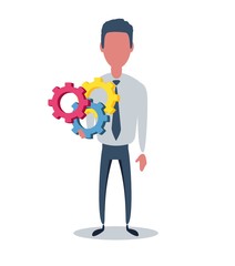 Businessman or clerk. Male character in trendy simple style with objects, flat vector illustration. Business concept. Isolated on white background.