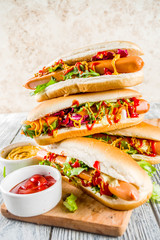 Homemade hot dogs with sauces
